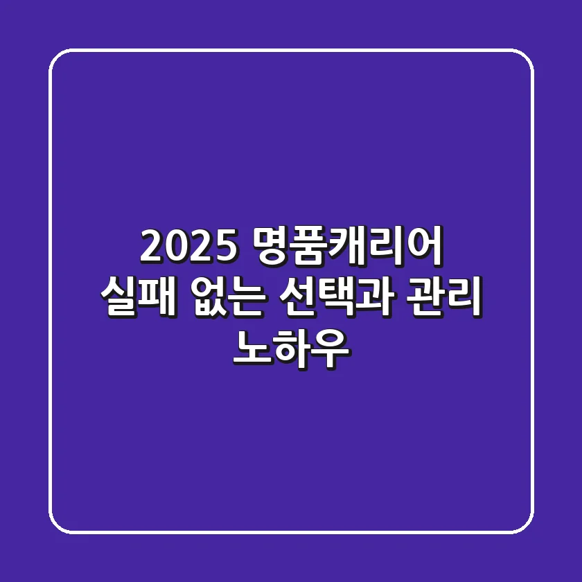 2025 명품캐리어, 실패 없는 선택과 관리 노하우