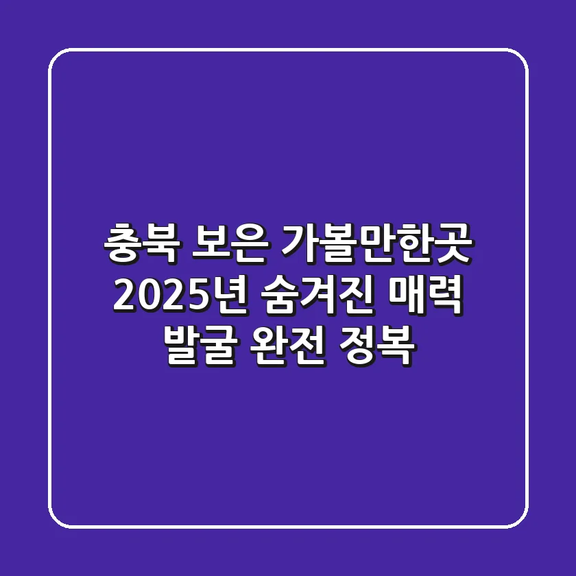 충북 보은 가볼만한곳, 2025년 숨겨진 매력 발굴 완전 정복