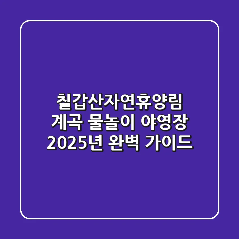 칠갑산자연휴양림 계곡 물놀이 & 야영장, 2025년 완벽 가이드