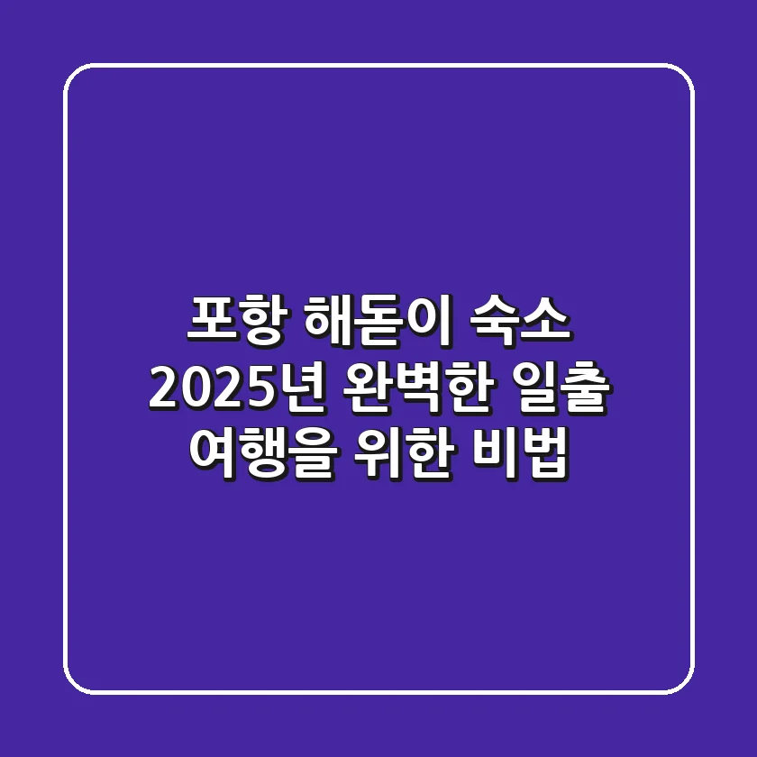포항 해돋이 숙소, 2025년 완벽한 일출 여행을 위한 비법